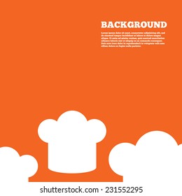 Modern design background. Chief hat sign icon. Cooking symbol. Cooks hat. Orange poster with white signs. Vector