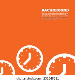 Modern design background. Clock time sign icon. Mechanical watch symbol. Orange poster with white signs. Vector