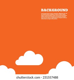 Modern design background. Cloud sign icon. Data storage symbol. Orange poster with white signs. Vector
