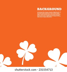 Modern design background. Clover with four leaves sign icon. Saint Patrick symbol. Orange poster with white signs. Vector