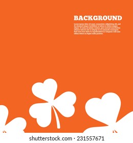 Modern design background. Clover with three leaves sign icon. Trifoliate clover. Saint Patrick trefoil symbol. Orange poster with white signs. Vector