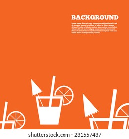 Modern design background. Cocktail sign. Alcoholic drink symbol. Orange poster with white signs. Vector