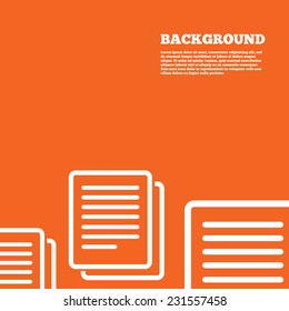 Modern design background. Copy file sign icon. Duplicate document symbol. Orange poster with white signs. Vector