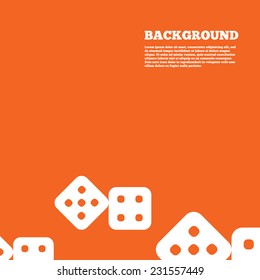 Modern design background. Dices sign icon. Casino game symbol. Orange poster with white signs. Vector