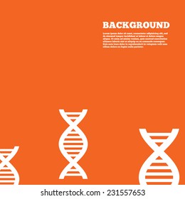 Modern design background. DNA sign icon. Deoxyribonucleic acid symbol. Orange poster with white signs. Vector