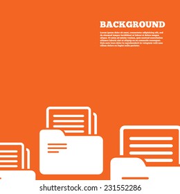 Modern design background. Document folder sign. Accounting binder symbol. Bookkeeping management. Orange poster with white signs. Vector