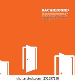 Modern design background. Door sign icon. Enter or exit symbol. Internal door. Orange poster with white signs. Vector