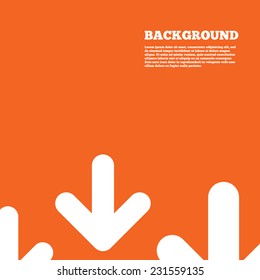 Modern design background. Download icon. Upload button. Load symbol. Orange poster with white signs. Vector