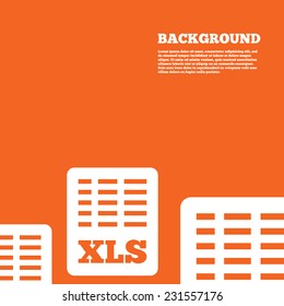 Modern design background. Excel file document icon. Download xls button. XLS file symbol. Orange poster with white signs. Vector