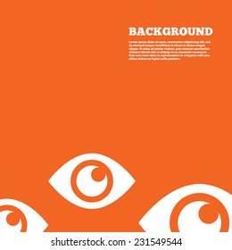 Modern design background. Eye sign icon. Publish content button. Visibility. Orange poster with white signs. Vector