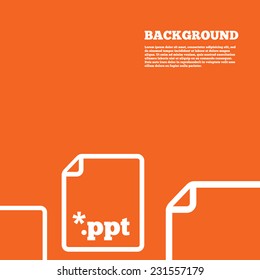 Modern design background. File presentation icon. Download PPT button. PPT file extension symbol. Orange poster with white signs. Vector