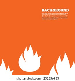 Modern design background. Fire flame sign icon. Fire symbol. Stop fire. Escape from fire. Orange poster with white signs. Vector