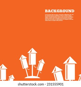 Modern design background. Fireworks rockets sign icon. Explosive pyrotechnic device symbol. Orange poster with white signs. Vector