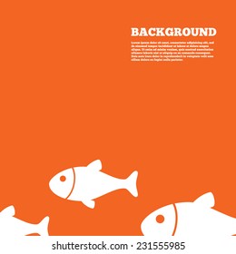 Modern design background. Fish sign icon. Fishing symbol. Orange poster with white signs. Vector