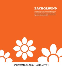 Modern design background. Flower with petals sign icon. Blossom symbol. Orange poster with white signs. Vector