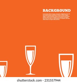 Modern design background. Glass of champagne sign icon. Sparkling wine. Celebration or banquet alcohol drink symbol. Orange poster with white signs. Vector