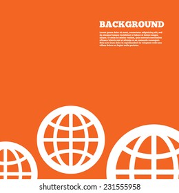 Modern design background. Globe sign icon. World symbol. Orange poster with white signs. Vector