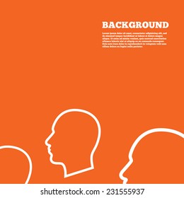 Modern design background. Head sign icon. Male human head symbol. Orange poster with white signs. Vector