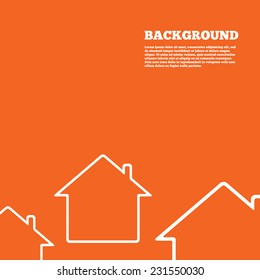 Modern design background. Home sign icon. Main page button. Navigation symbol. Orange poster with white signs. Vector