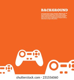 Modern design background. Joystick sign icon. Video game symbol. Orange poster with white signs. Vector