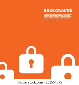 Modern design background. Lock sign icon. Locker symbol. Orange poster with white signs. Vector