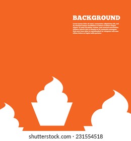 Modern design background. Muffin sign icon. Cupcake symbol. Orange poster with white signs. Vector