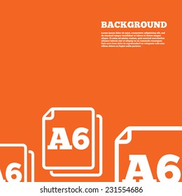 Modern design background. Paper size A6 standard icon. File document symbol. Orange poster with white signs. Vector