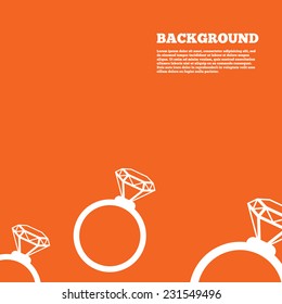 Modern design background. Ring sign icon. Jewelry with diamond symbol. Wedding or engagement day symbol. Orange poster with white signs. Vector