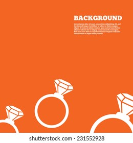 Modern design background. Ring sign icon. Jewelry with diamond symbol. Wedding or engagement day symbol. Orange poster with white signs. Vector
