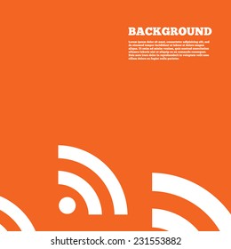 Modern design background. RSS sign icon. RSS feed symbol. Orange poster with white signs. Vector