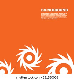 Modern design background. Saw circular wheel sign icon. Cutting blade symbol. Orange poster with white signs. Vector