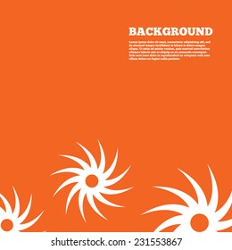 Modern design background. Saw circular wheel sign icon. Cutting blade symbol. Orange poster with white signs. Vector