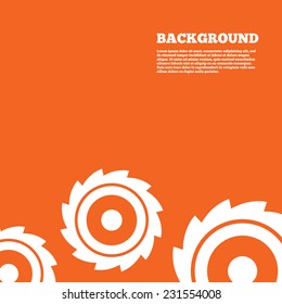 Modern design background. Saw circular wheel sign icon. Cutting blade symbol. Orange poster with white signs. Vector