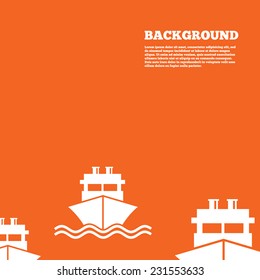 Modern design background. Ship or boat sign icon. Shipping delivery symbol. With chimneys or pipes. Orange poster with white signs. Vector