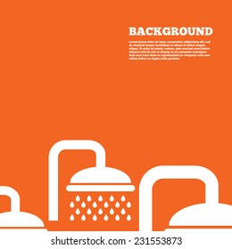 Modern design background. Shower sign icon. Douche with water drops symbol. Orange poster with white signs. Vector