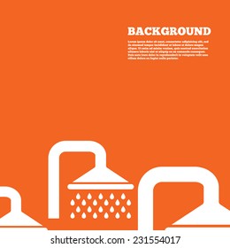 Modern design background. Shower sign icon. Douche with water drops symbol. Orange poster with white signs. Vector