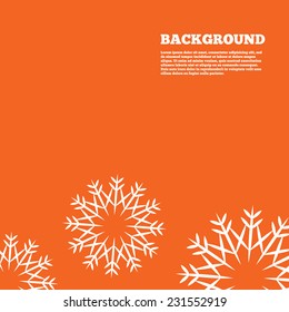 Modern design background. Snowflake artistic sign icon. Christmas and New year winter symbol. Air conditioning symbol. Orange poster with white signs. Vector