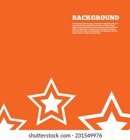 Modern design background. Star sign icon. Favorite button. Navigation symbol. Orange poster with white signs. Vector