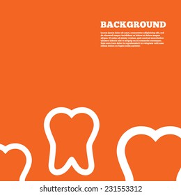 Modern design background. Tooth sign icon. Dental care symbol. Orange poster with white signs. Vector