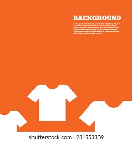 Modern design background. T-shirt sign icon. Clothes symbol. Orange poster with white signs. Vector