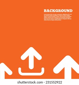 Modern design background. Upload sign icon. Upload button. Load symbol. Orange poster with white signs. Vector