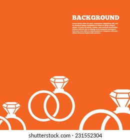 Modern design background. Wedding rings sign icon. Engagement symbol. Orange poster with white signs. Vector