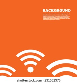 Modern design background. Wifi sign. Wi-fi symbol. Wireless Network icon. Wifi zone. Orange poster with white signs. Vector
