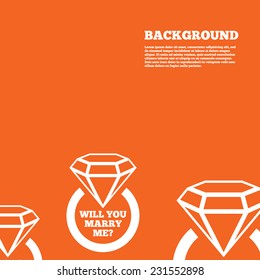 Modern design background. Will you marry me ring sign icon. Engagement symbol. Orange poster with white signs. Vector