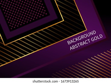Modern design banner. Abstract background with dark red squares on a black. With bright gold stripes. Vector Luxury banner. 