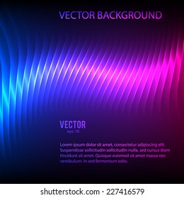 Modern design blue pink abstract background of bright glowing blur wave lines. Vector illustration Eps 10. Futuristic northern lights style night glow neon disco club or night party