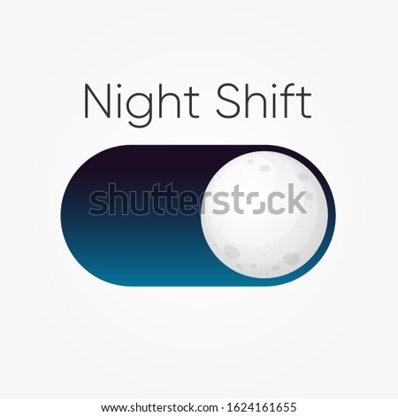 Modern design for blue symbol of Night Shift switch button with moon icon isolated on white. Vector illustration. 