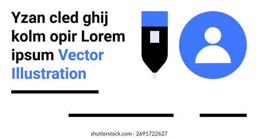 Modern design with bold black text, a black pen icon, and a blue user profile symbol. Ideal for web design, branding, digital marketing, educational content, tech presentations, social media