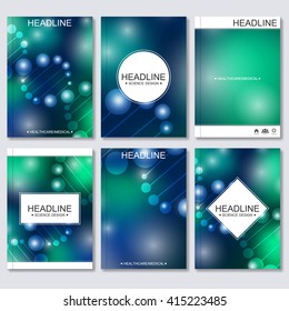 Modern design for brochure, booklet, flyer, cover, annual report. Abstract structure molecule and communication. Business vector templates. Science concept dna or neurons background