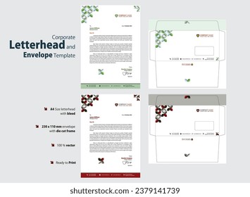 Diseño moderno Letras y sobres de negocios. Plantilla de membrete tamaño A4 con sangrado y sobre con marco de corte con dos opciones de color. Listo para imprimir 